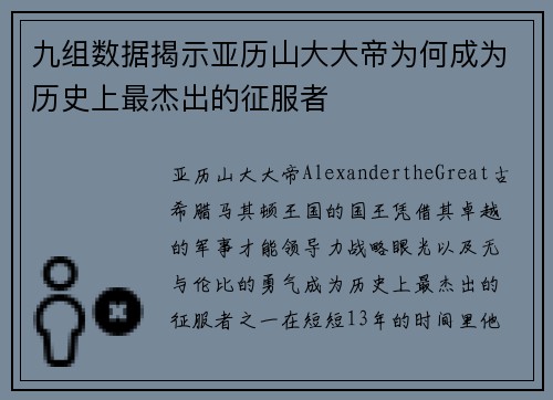 九组数据揭示亚历山大大帝为何成为历史上最杰出的征服者