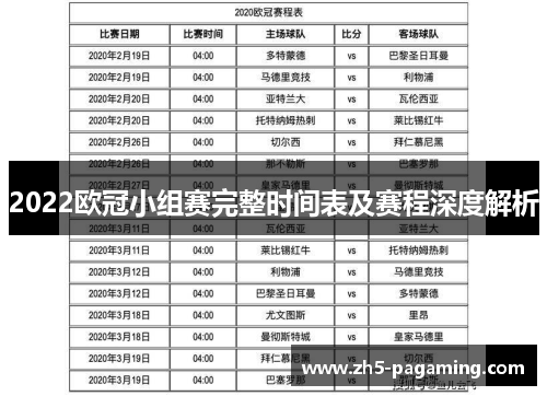 2022欧冠小组赛完整时间表及赛程深度解析 2022欧冠小组赛完整时间表及赛程深度解析
