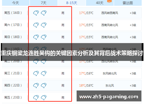 重庆铜梁龙连胜吴钩的关键因素分析及其背后战术策略探讨